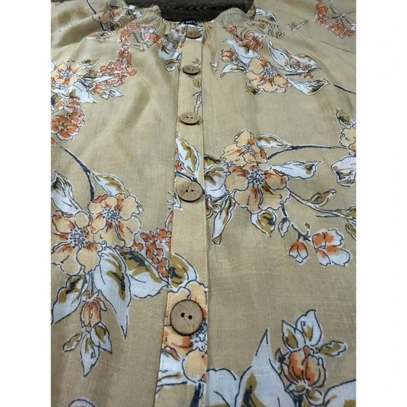 Unique Spectrum Blouse Womens 2X Tan White Orange Floral Button Decor Tie Sleeve - Picture 4 of 7
